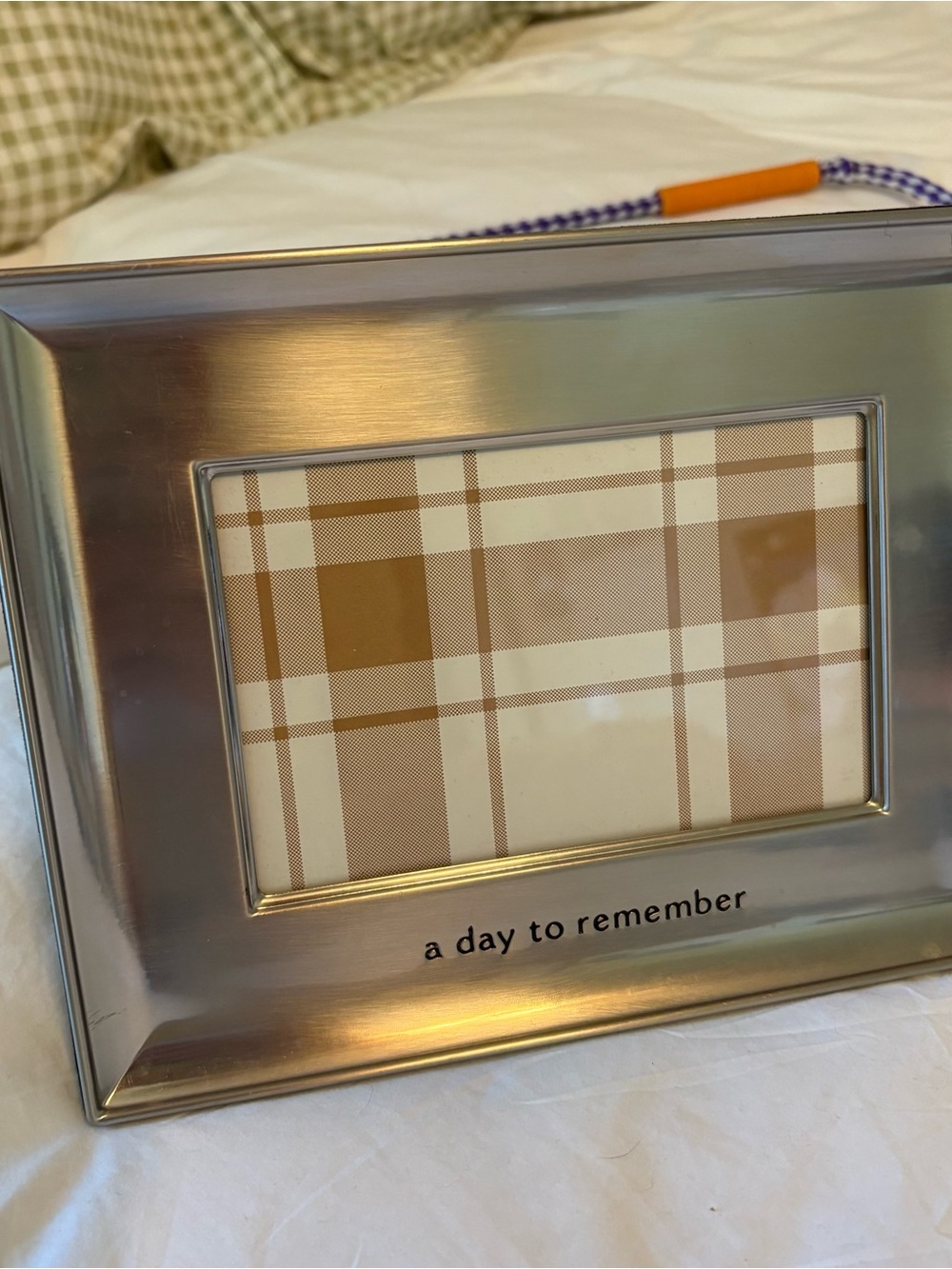Malden Silver Metal Picture Frame with Tan Plaid Mat